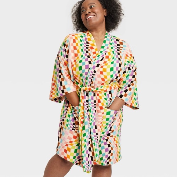 Pride Checker Bathrobe Rainbow Multicolor - Picture 1 of 3